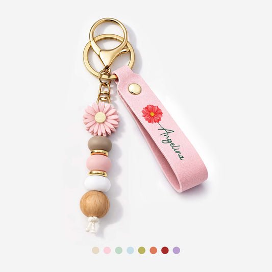 2501MUK1 personalised uv printed daisy beaded keyring with name and flower for her 2501mjcl7e