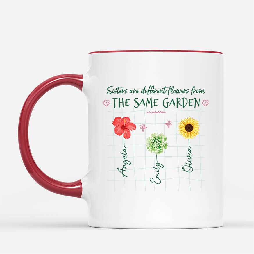 Personalised Sisters Are Different Flowers From The Same Garden Mug