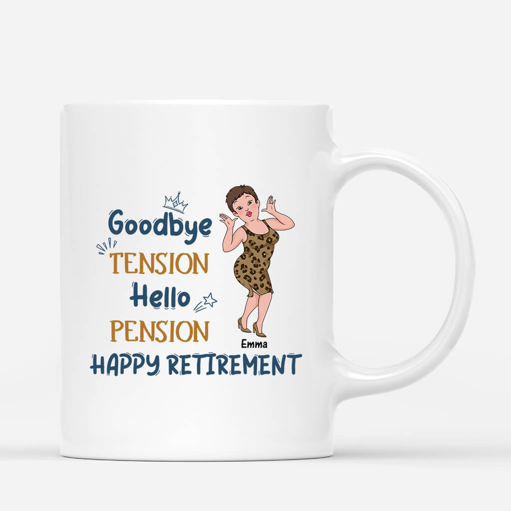 Personalised Goodbye Tension Hello Pension Happy Retirement Her Mug