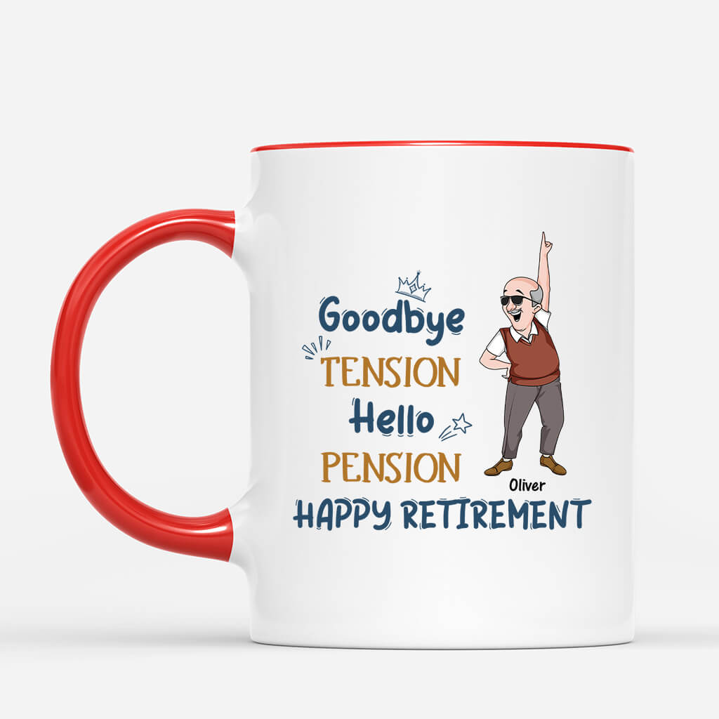 Personalised Goodbye Tension Hello Pension Happy Retirement Her Mug