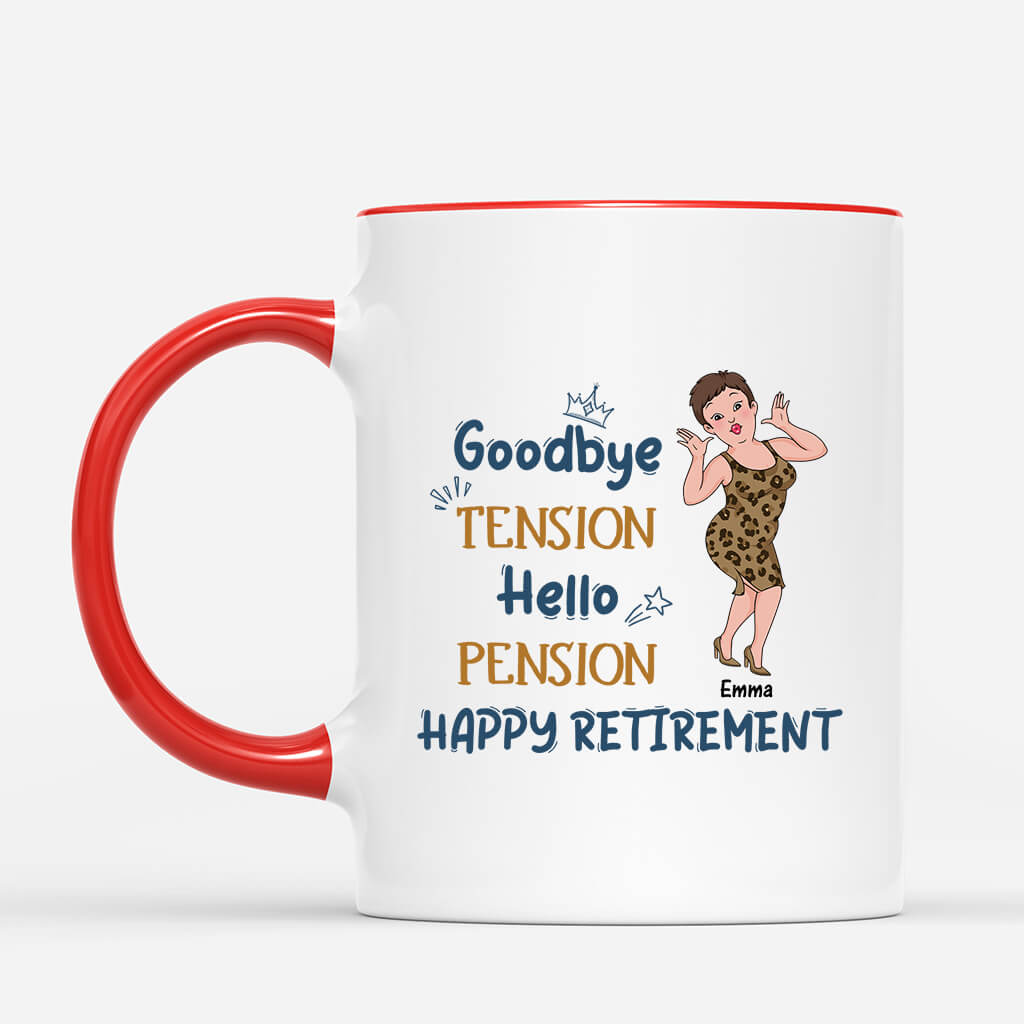 Personalised Goodbye Tension Hello Pension Happy Retirement His Mug