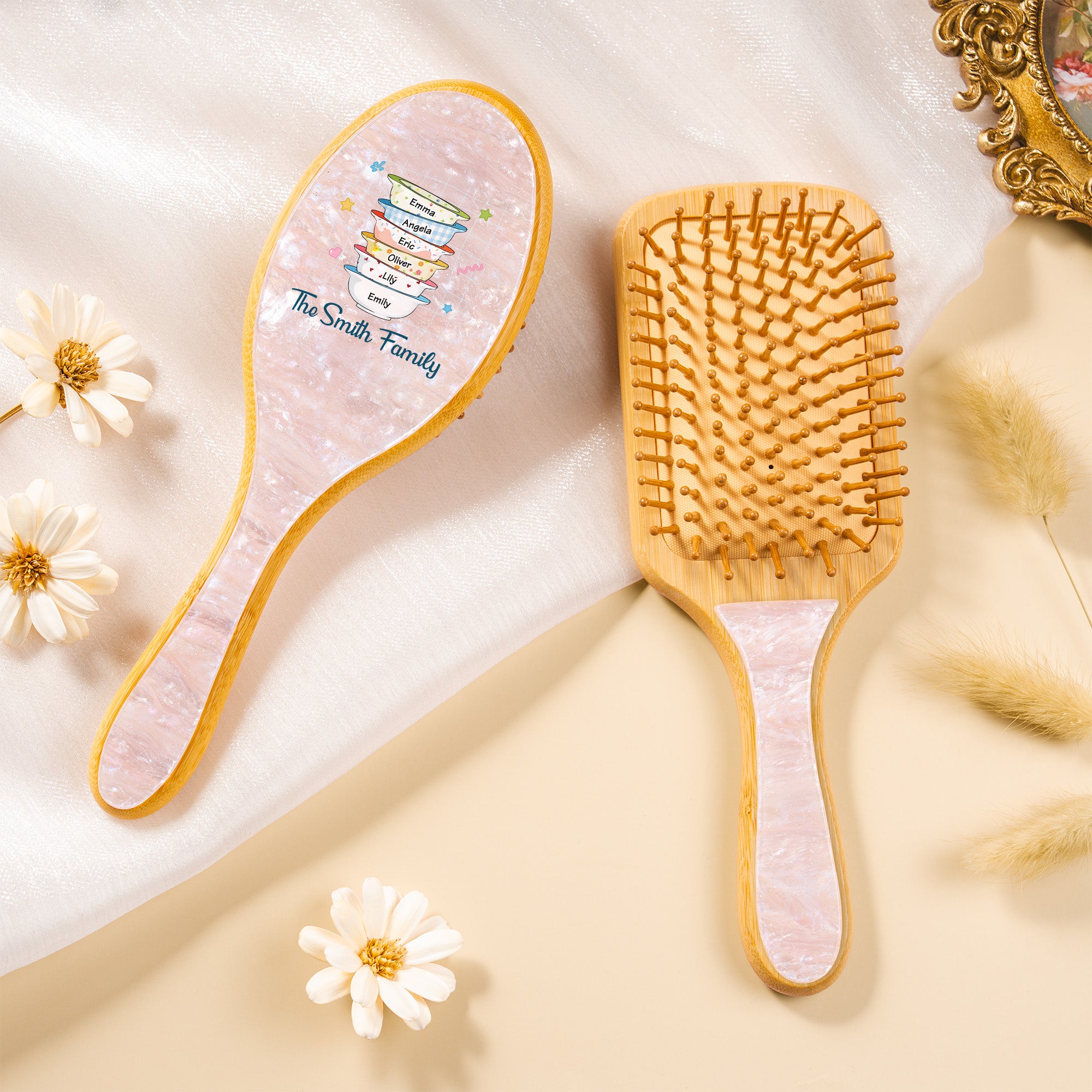 2564AUK2 personalised uv printed acetate hairbrush with family names 2564aq8l7i