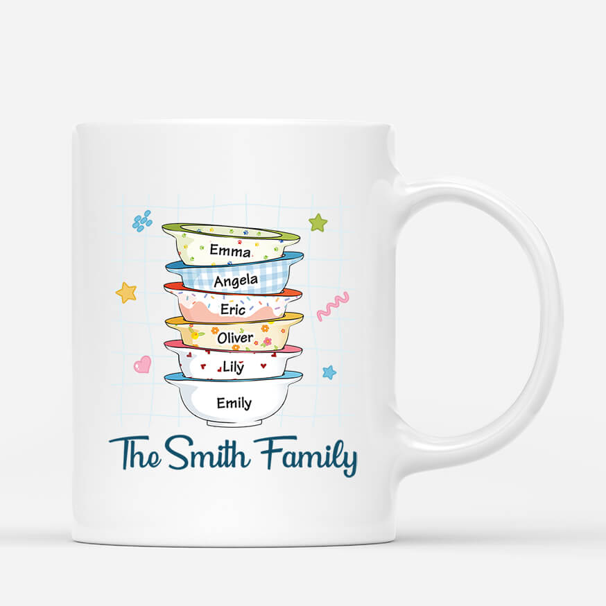 2564MUK1 stacked bowls family names personalised mug