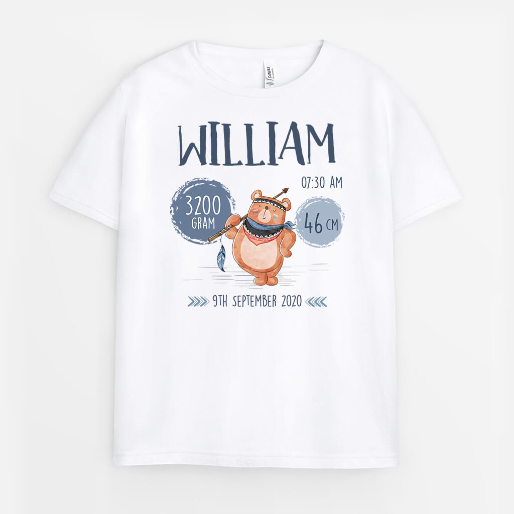 2588AUK1 birth height and weight t shirt personalised t shirt for kids