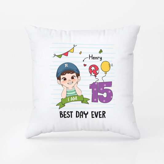 2597PUK2 best day ever  personalised birthday pillow for kids