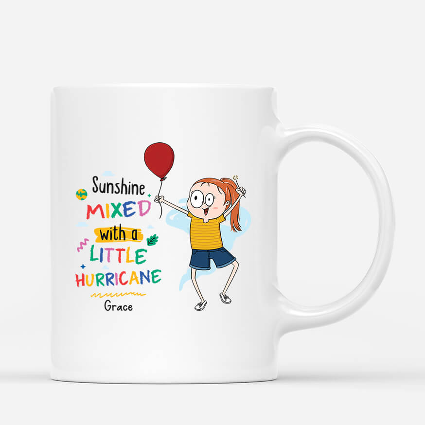 Personalised Sunshine Mixed With A Little Hurricane Mug for Kids