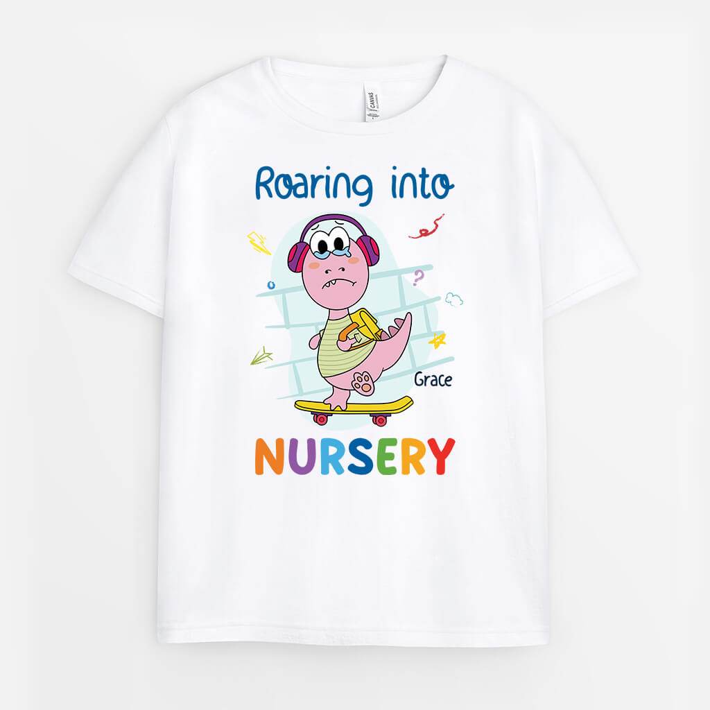 2615AUK1 roaring into nursery personalised t shirt for kids