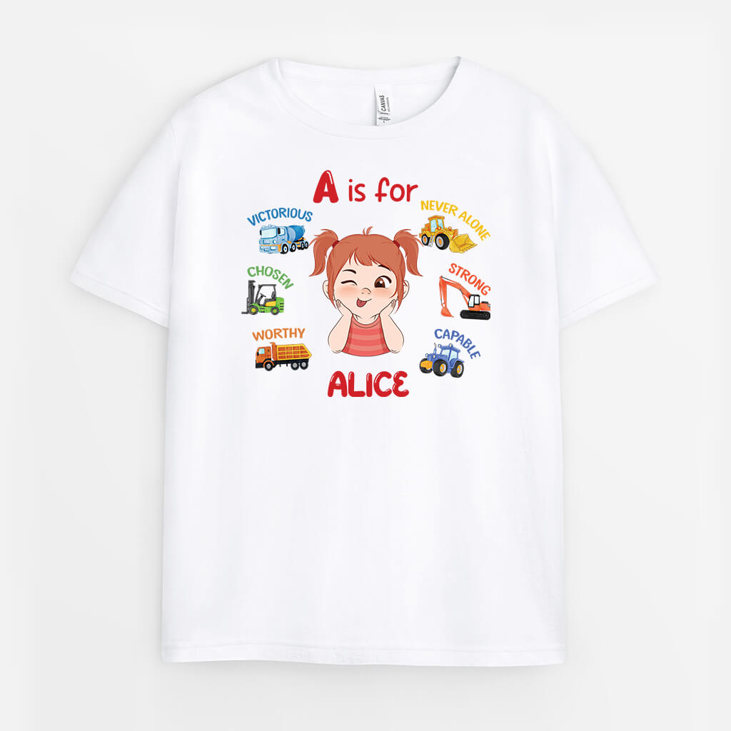 2620AUK1 learning alphabet name  personalised childrens t shirt printing