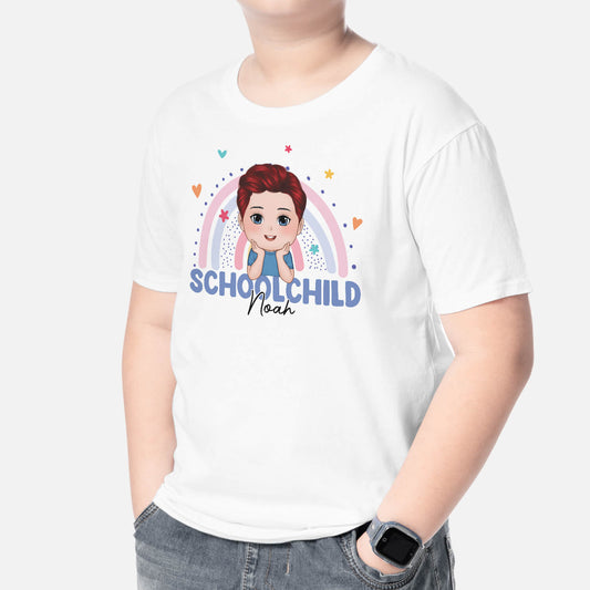 2624AUK2 schoolchild and rainbow  personalized childrens t shirts