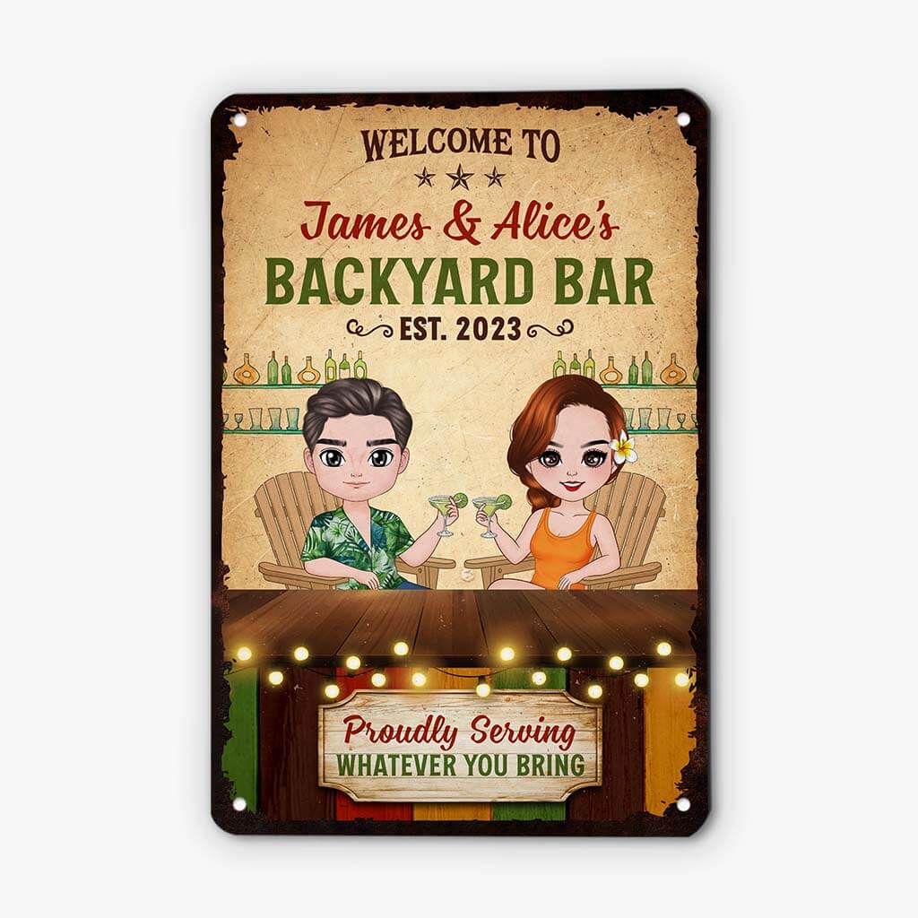 2630EUK1 welcome to backyard bar  custom metal sign for couple and family