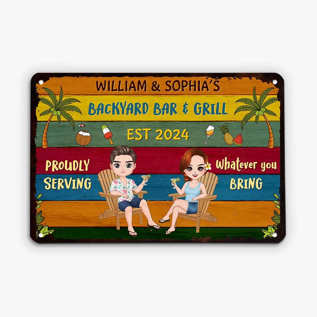 Personalised Backyard Bar And Grill Metal Sign