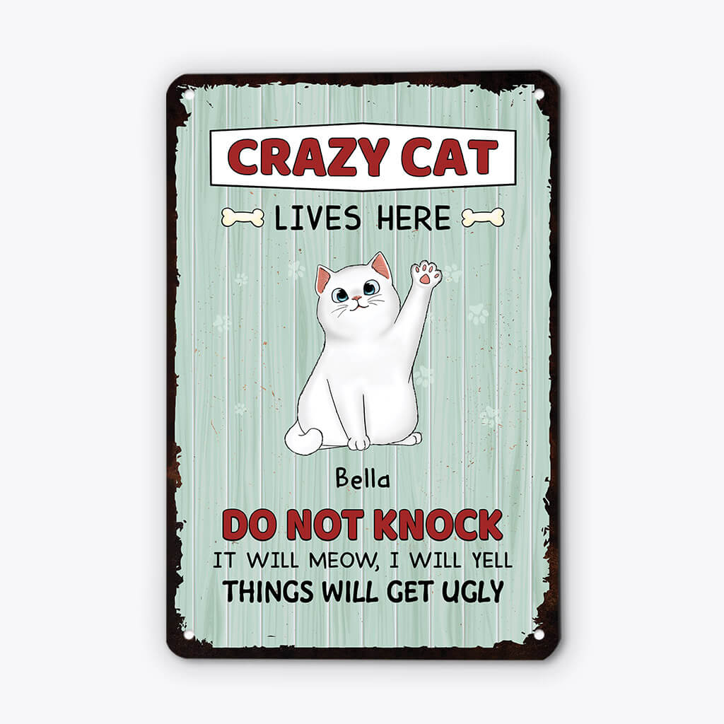 Personalised Crazy Cats Live Here Do Not Knock Metal Sign