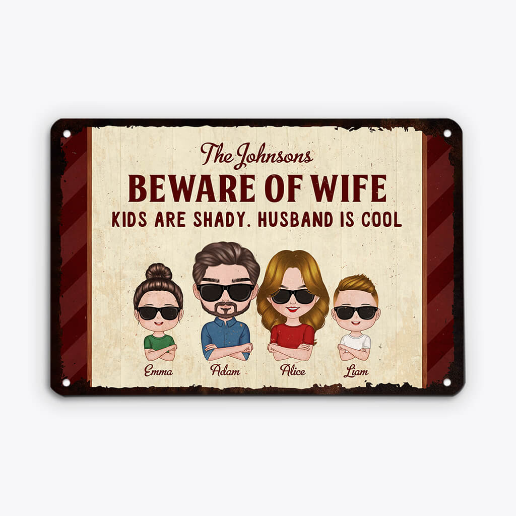 2666UK1 Personalised Beware of Wife And Husband Metal Sign for Family