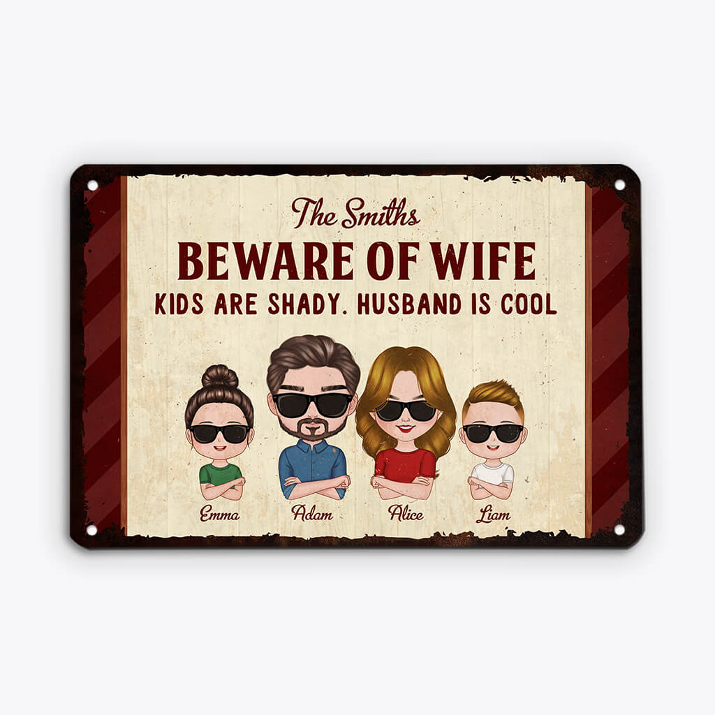 2666UK2 Personalised Beware of Wife And Husband Metal Sign for Family