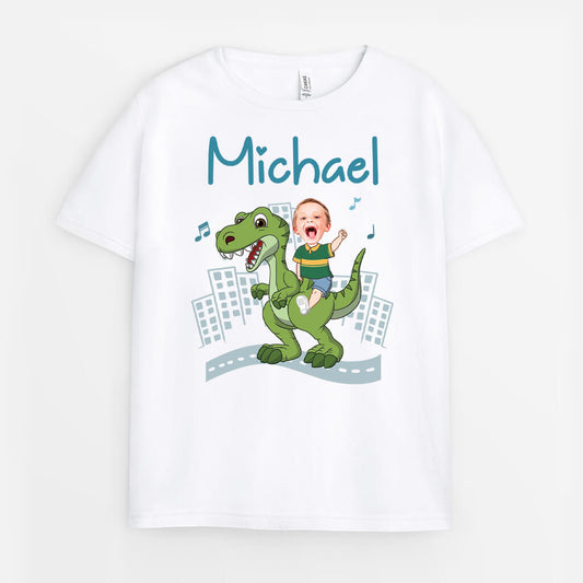 2671AUK1 kid boy riding a dinosaur  custom tee shirts for boys