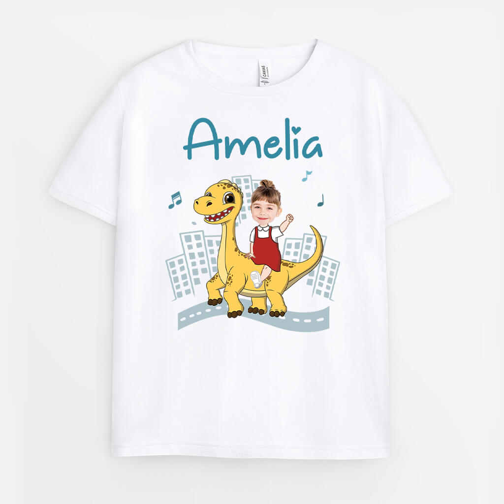 Personalised Boy Riding A Dinosaur Kid T-shirt