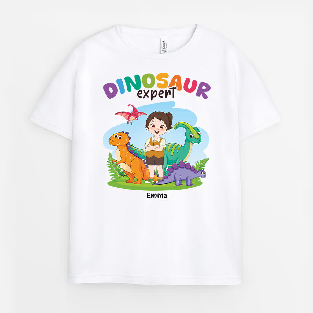 Personalised Dinosaur Expert Kid T-shirt Girls