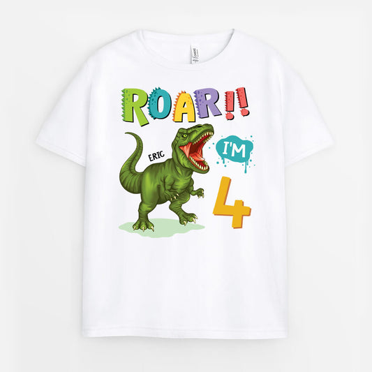 2677AUK1 roaring dinosaur  customised kids shirts for birthday