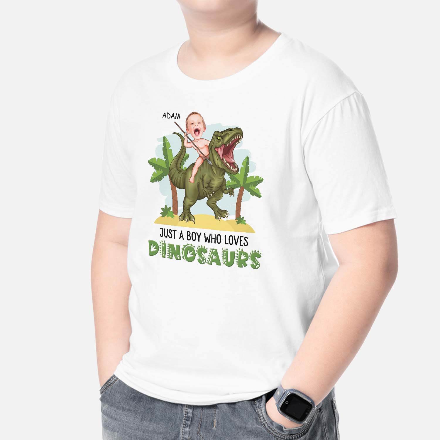 2689AUK2 just a boy who loves dinosaurs  funny shirts for kids