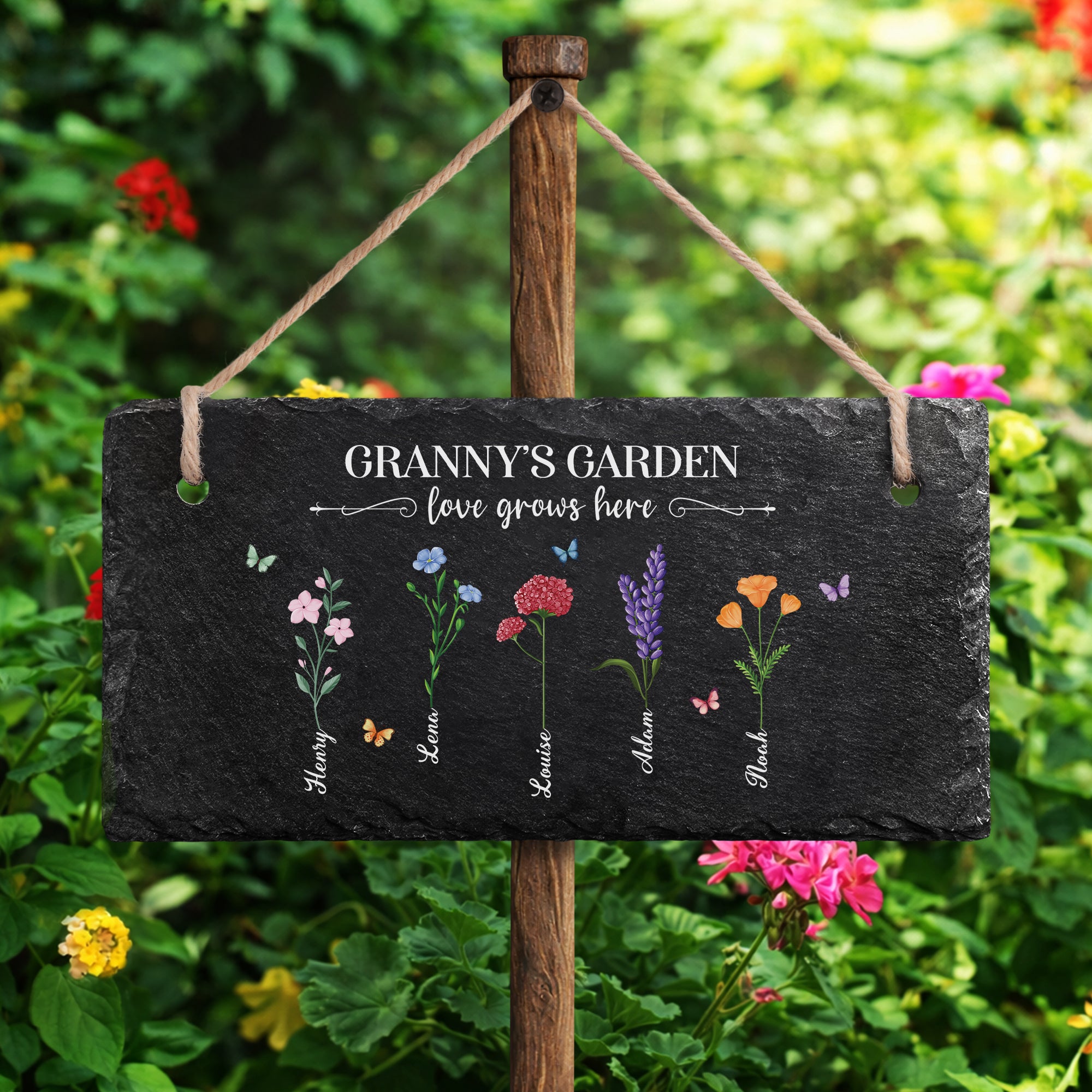 2714AUK2 personalised mumgrannys garden love grows here_ uv printed slate garden sign 2714ae8p7a