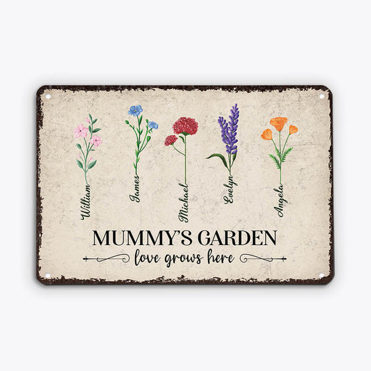 2714EUK2 Personalised Grandmas Garden Love Grows Here Metal Sign