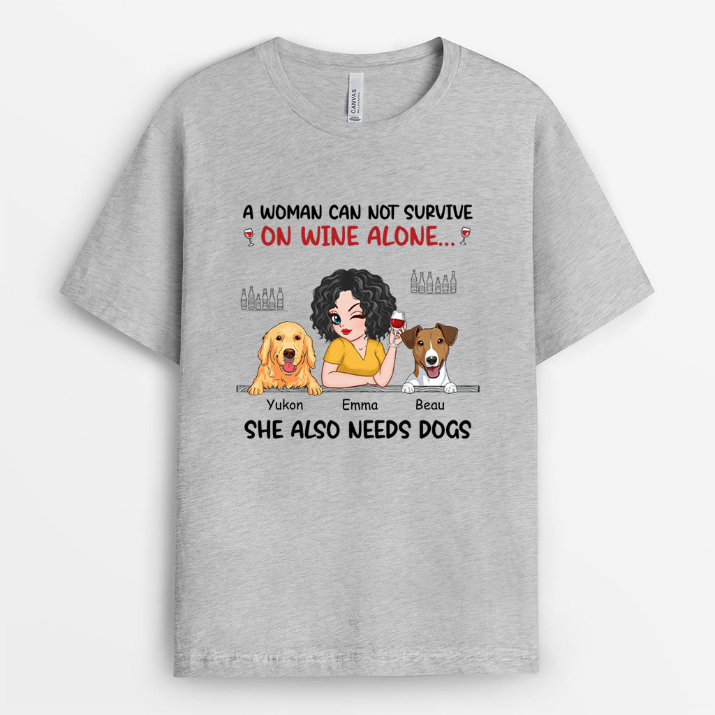 2726AUS1 a woman cant survive on wine alone she also needs dogs  custom print t shirt for dog lovers_2