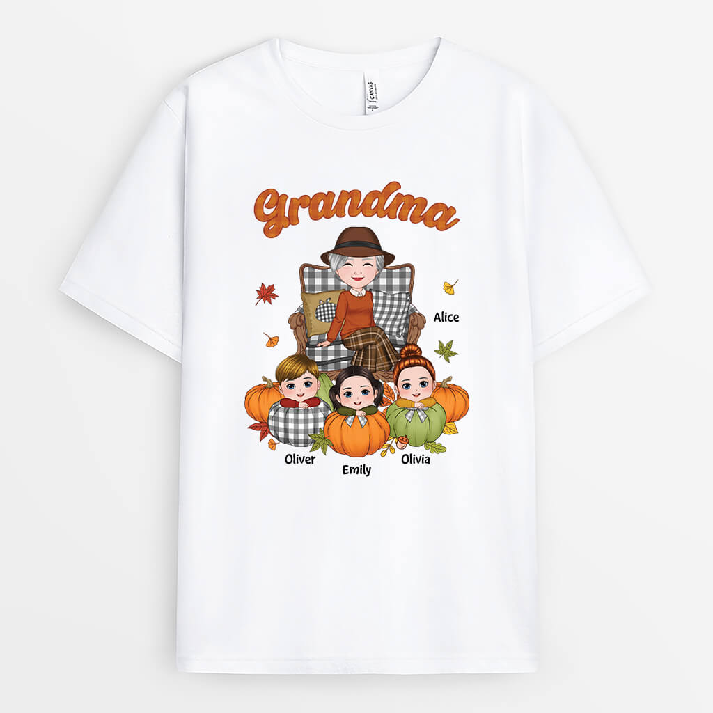 2734AUK1 grandma with kids t shirt  personalised autumn gifts for her