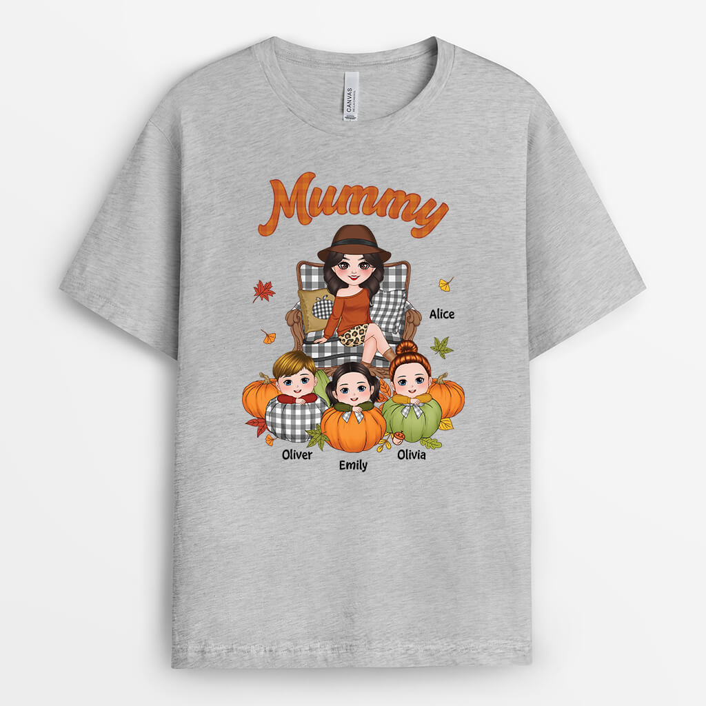 2734AUK2 grandma with kids t shirt  personalised autumn gifts for her