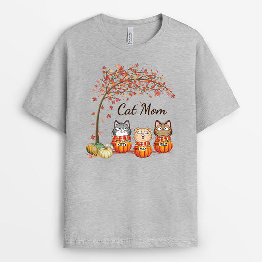 2738AUK2 cat mom autumn tree  personalised t shirts for cat lovers