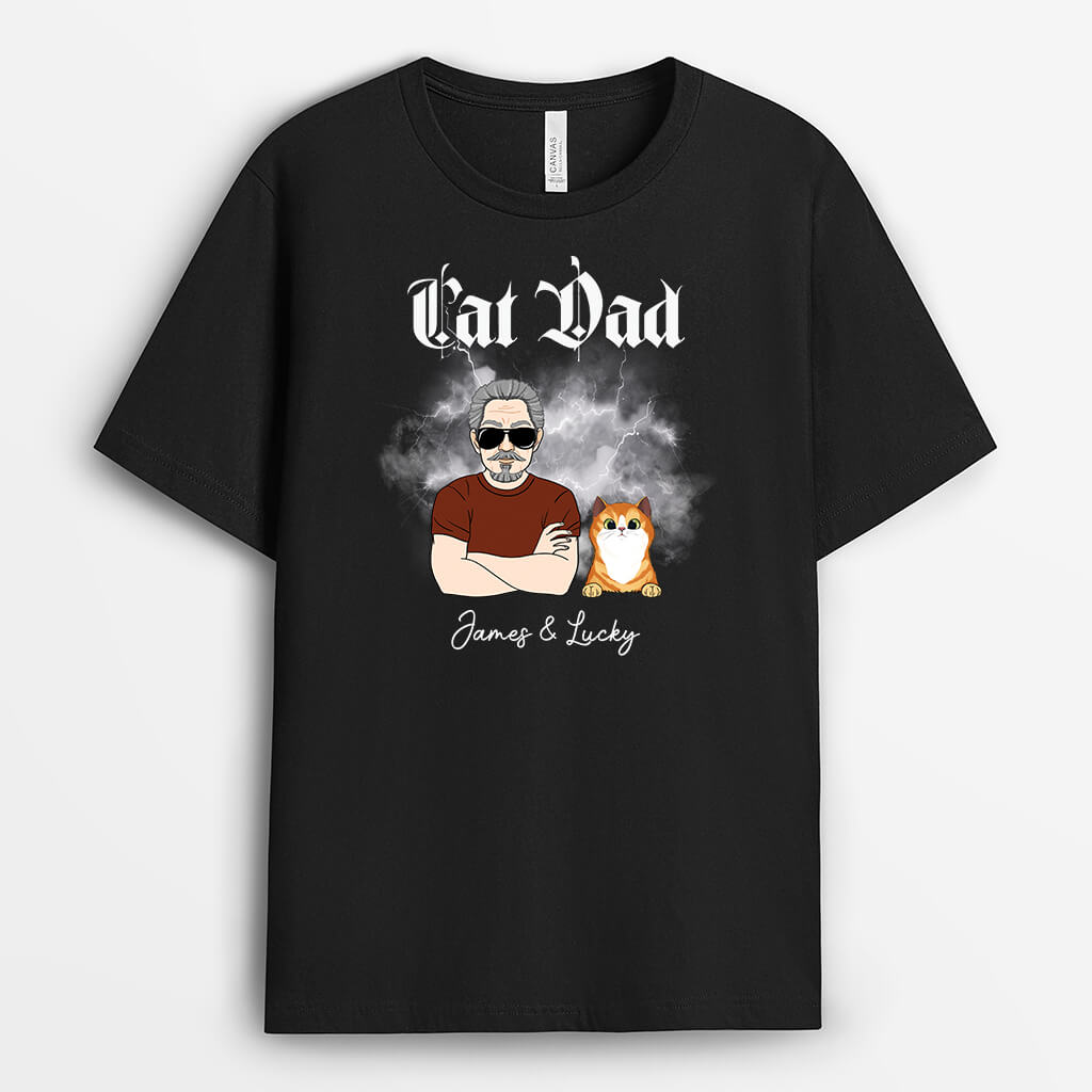 Personalised Cat Dad Lighting T-Shirt