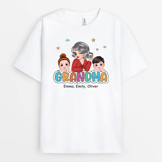 2774AUK1 grandma and cute kids  personalised tee shirts