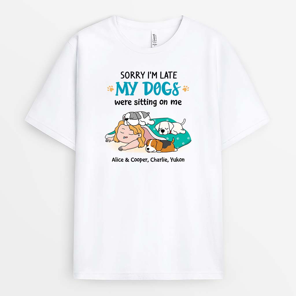 Personalised Sorry I'm Late Boy Sleeping With Dog T-shirt