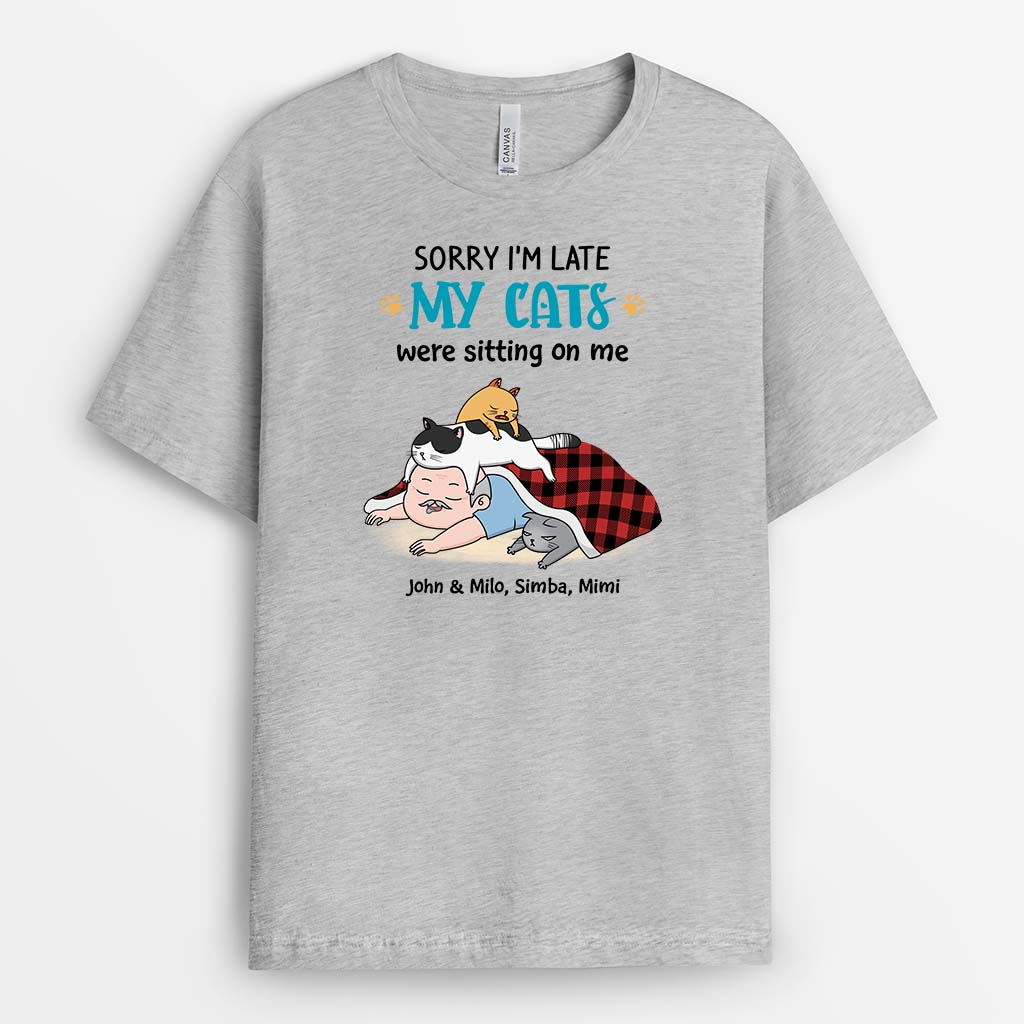 Personalised Sorry I'm Late Girl Sleeping With Cat T-shirt