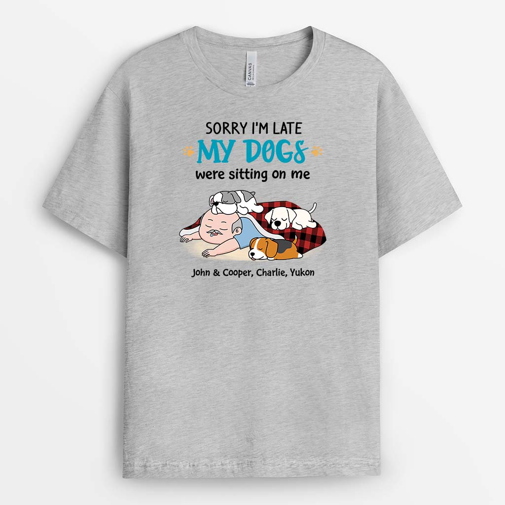 Personalised Sorry I'm Late Boy Sleeping With Dog T-shirt