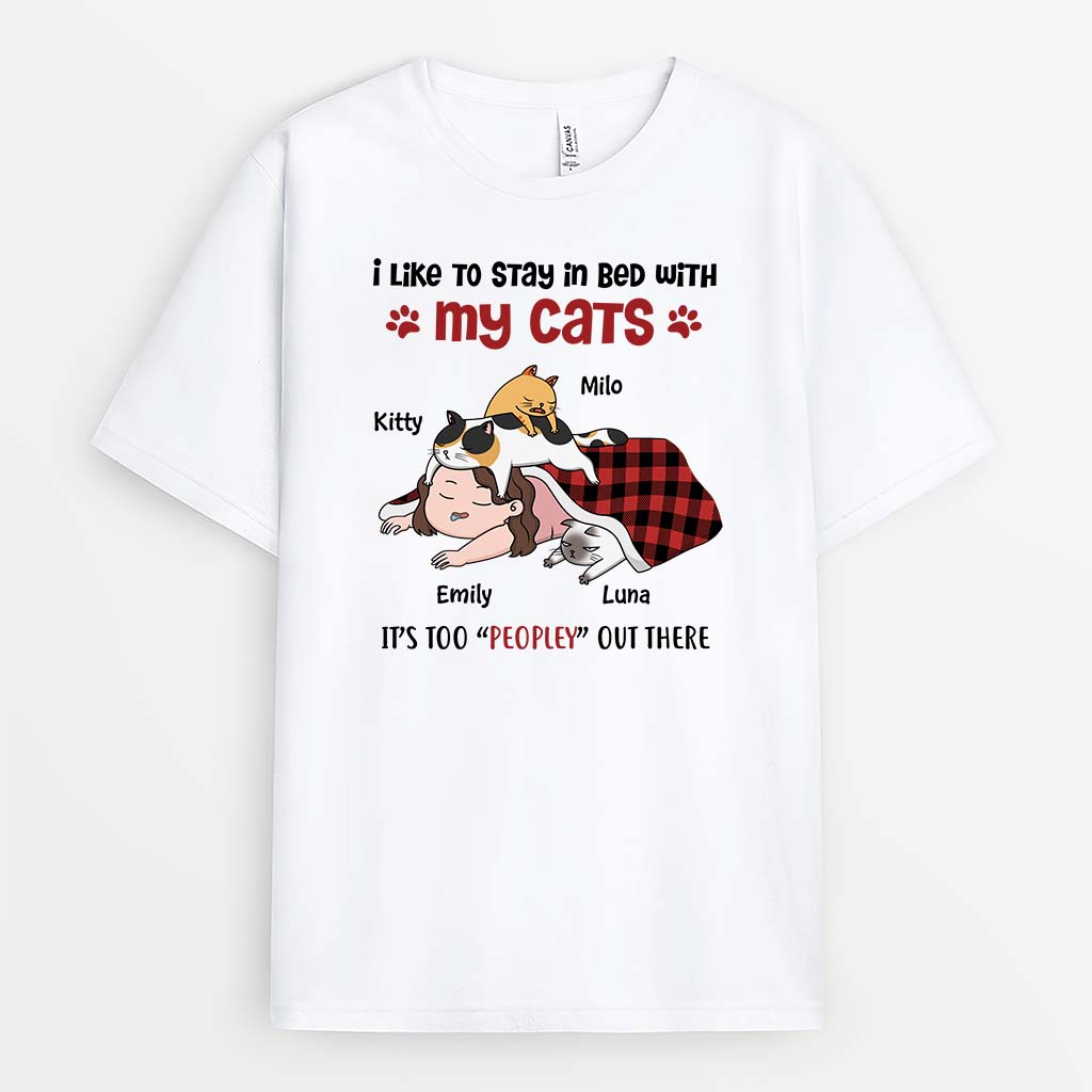 Personalised I Like To Stay In Bed With My Cat T-Shirt For Women