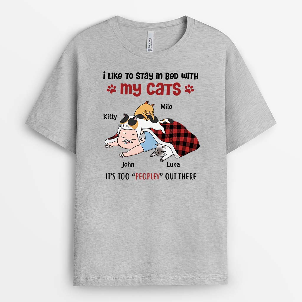 Personalised I Like To Stay In Bed With My Cat T-Shirt For Women