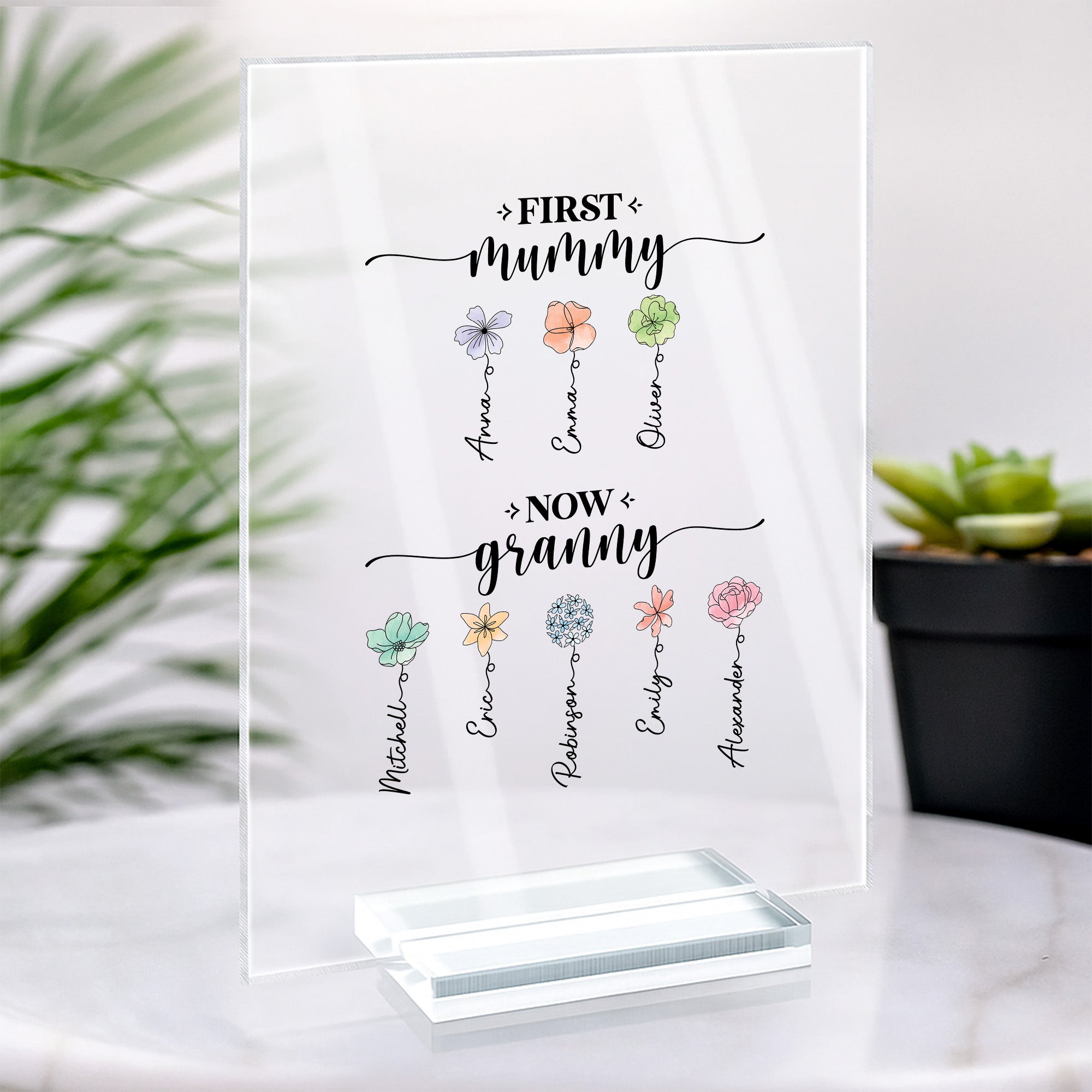 2851RUK2 personalised first mummy now granny acrylic plaque with stand 2851r8q5a