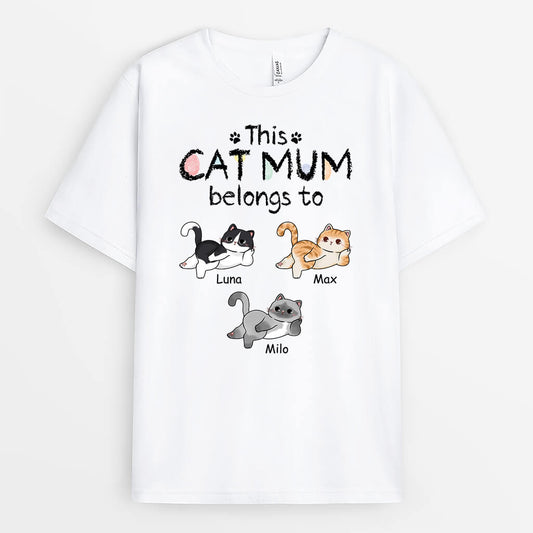 2878AUK1 this cat mum belongs to t shirt  personalised gifts for cat lovers