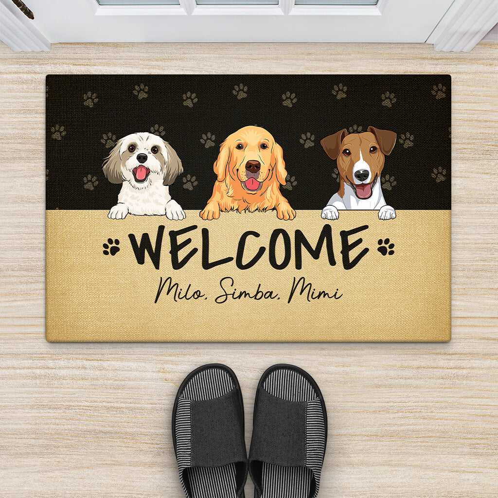 Personalised Welcome With Cute Dog Doormat