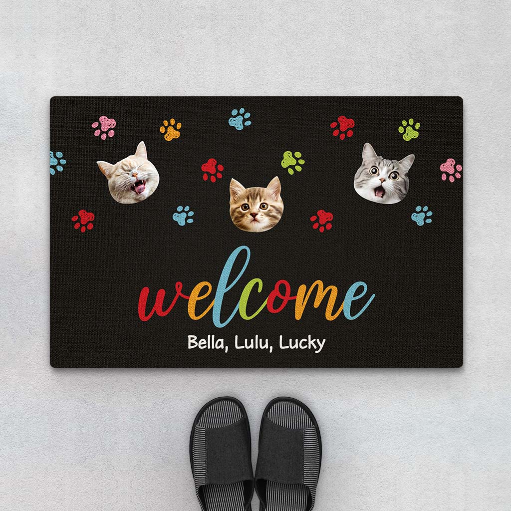 Personalised Welcome With Funny Cat Face Doormat