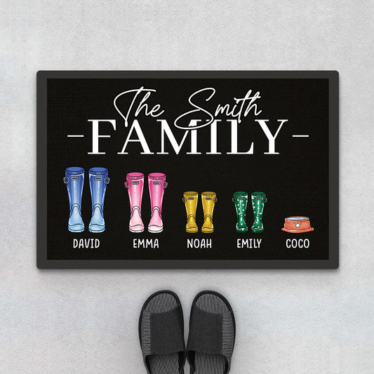 2896DUK1 family boots multi name doormat  custom gift ideas for parents