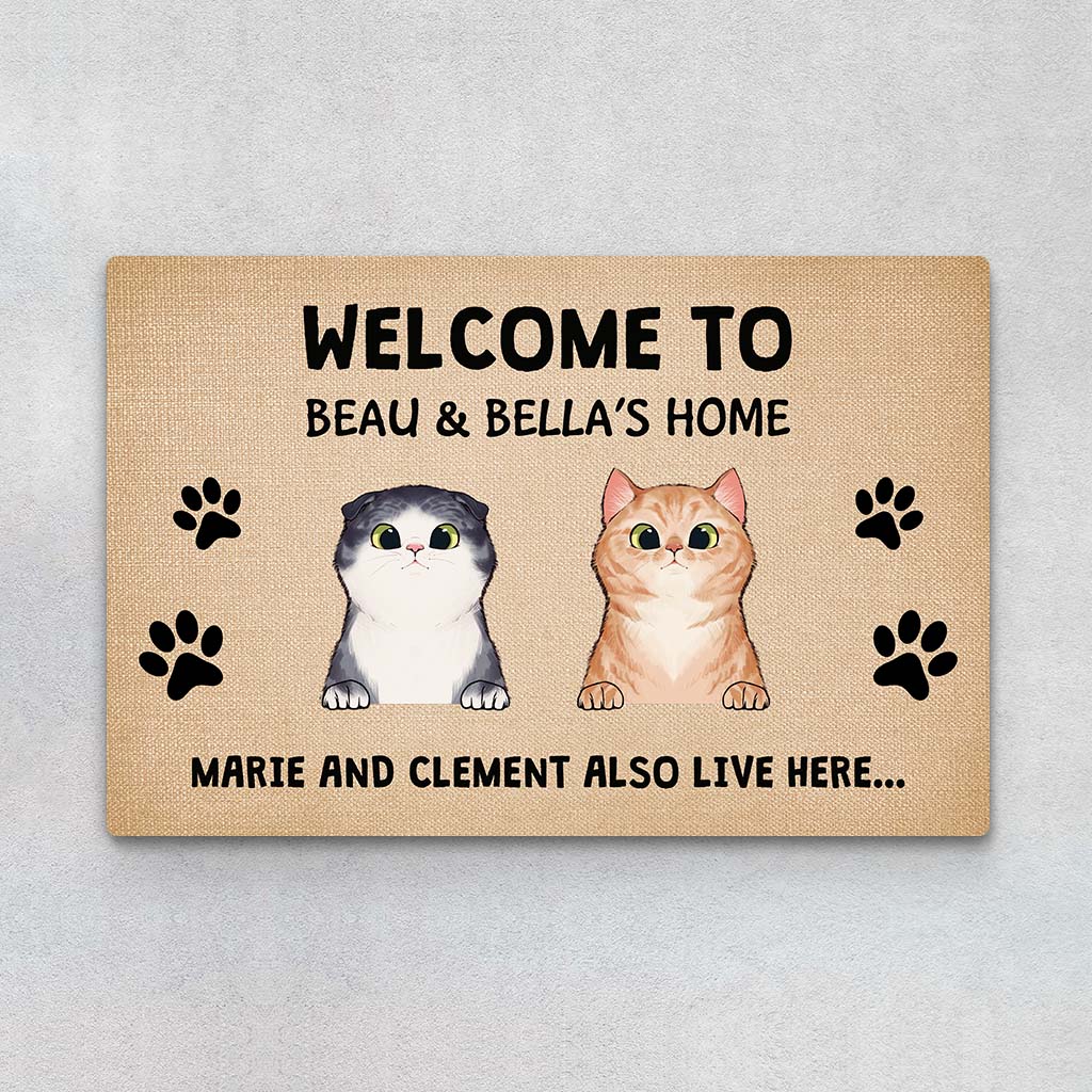 Personalised Welcome to Beau & Bella's Home Doormat For Cat Lovers