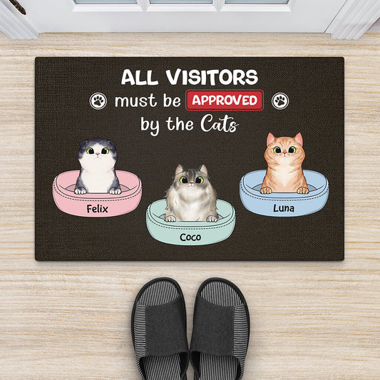 2913DUK2 all visitors must be approved by the cats doormat  personalised cat themed gifts