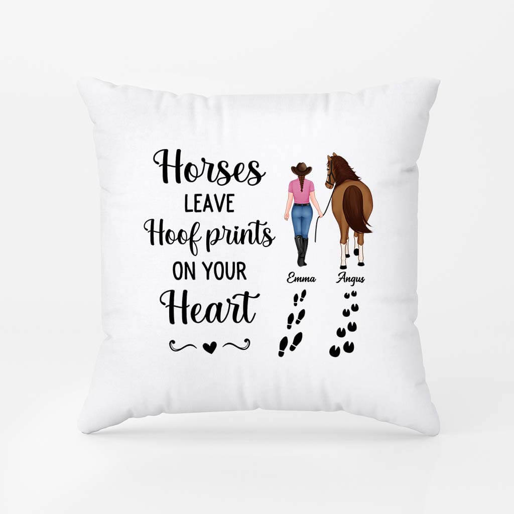 Personalised Horses Leave Hoof Prints On Your Heart Pillow For Female