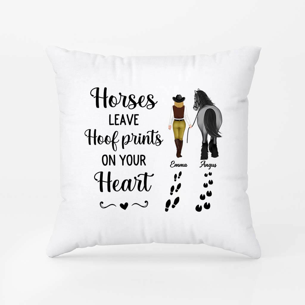 Personalised Horses Leave Hoof Prints On Your Heart Pillow For Female