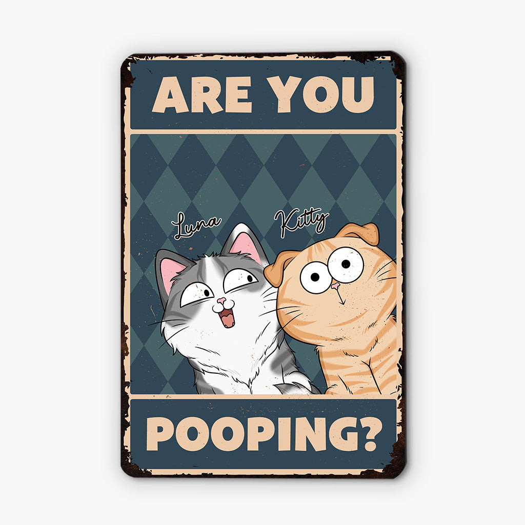 Personalised Are You Pooping? Metal Sign For Cat Lovers