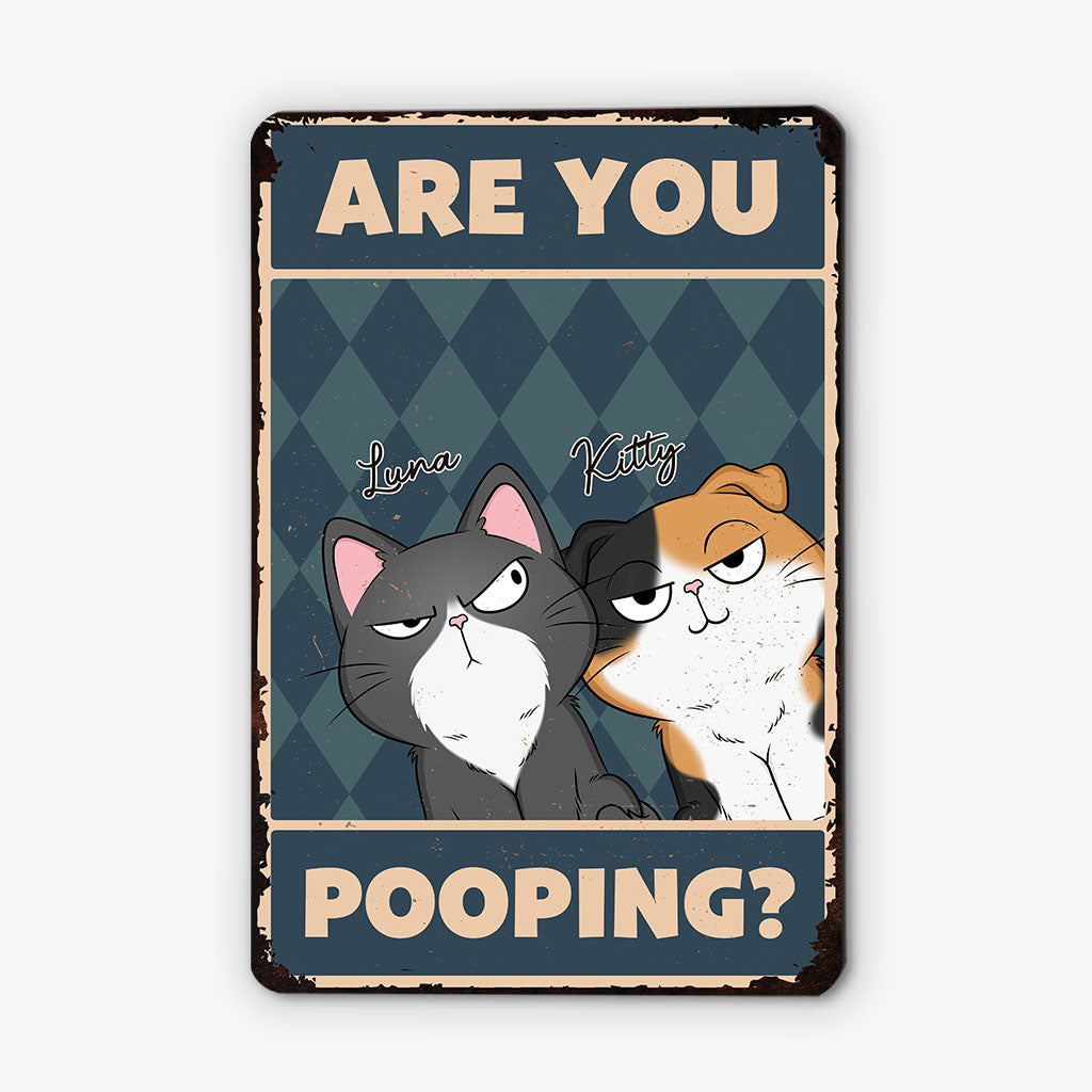 Personalised Are You Pooping? Metal Sign For Cat Lovers