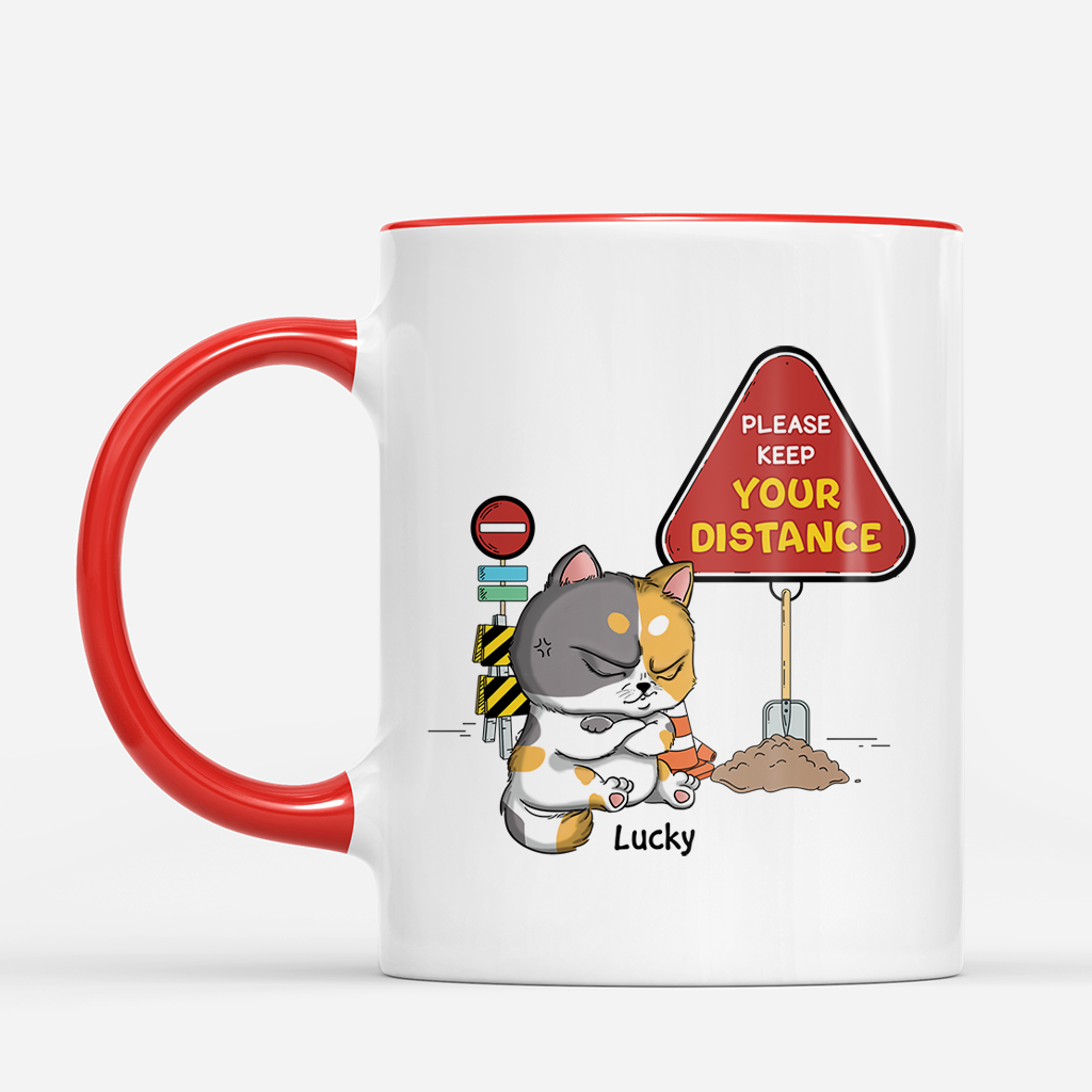 2967MUK1 please keep your distance  personalised mug for cat lovers funny