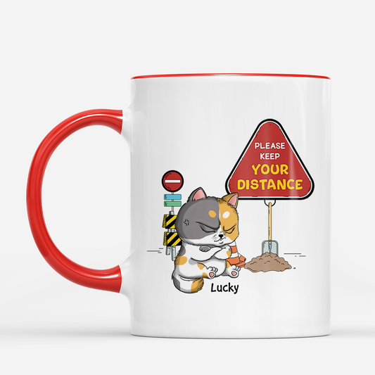 2967MUK1 please keep your distance  personalised mug for cat lovers funny