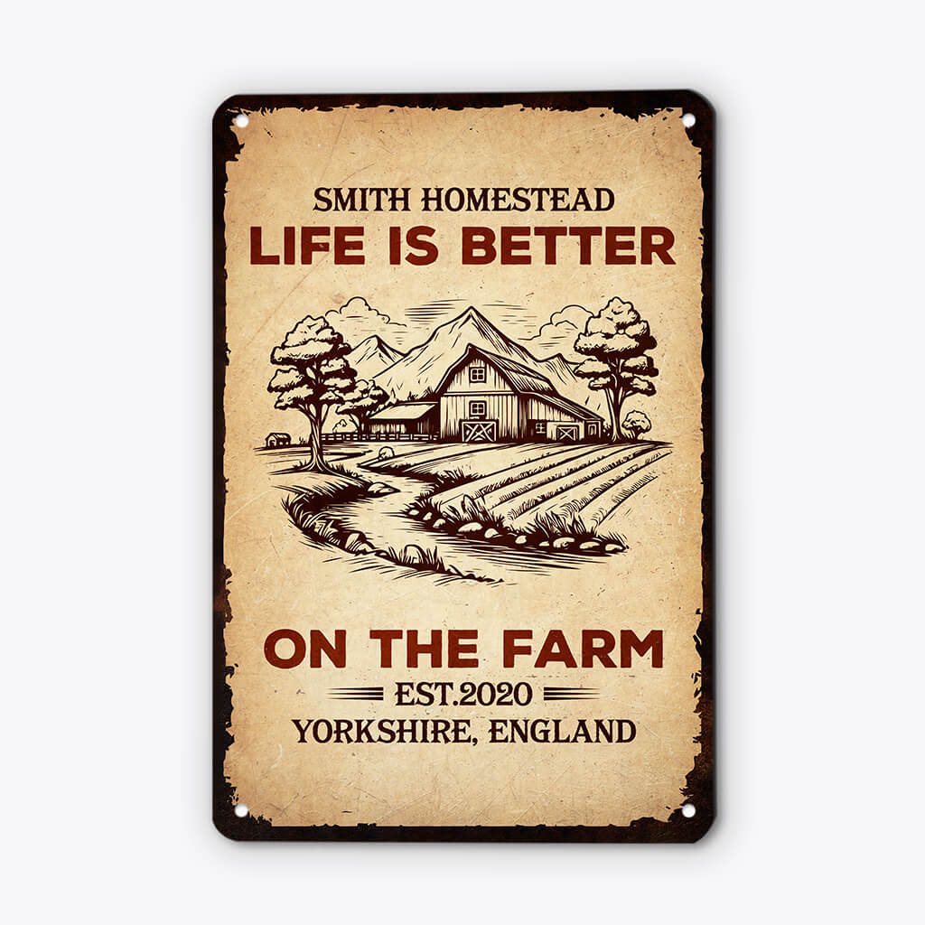 2968EUK2 life is better on the farm metal sign  customised gift ideas for farmers funny